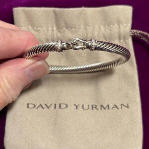 David Yurman Silver Cable Bangle Bracelet - Twisted Cable with Lobster Clasp 5mm